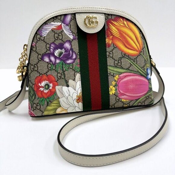 Gucci Handbags - Gucci GG Flora Ophidia Shoulder Bag Supreme Khaki White